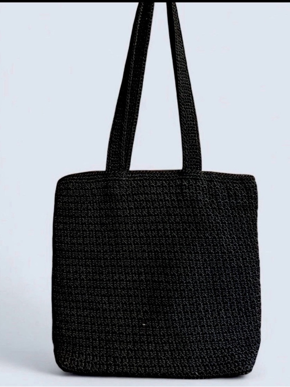 THE SAK Woven Crochet Double Strap Shoulder Tote Bag | Black
